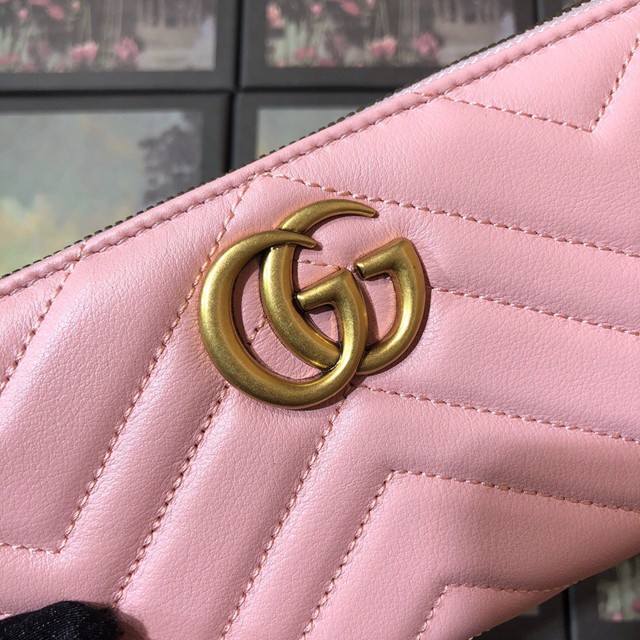 Gucci經典款錢夾錢包 443123 古馳小牛皮錢包 Gucci原單GG Marmont系列長款拉鏈女錢包  gqy3169